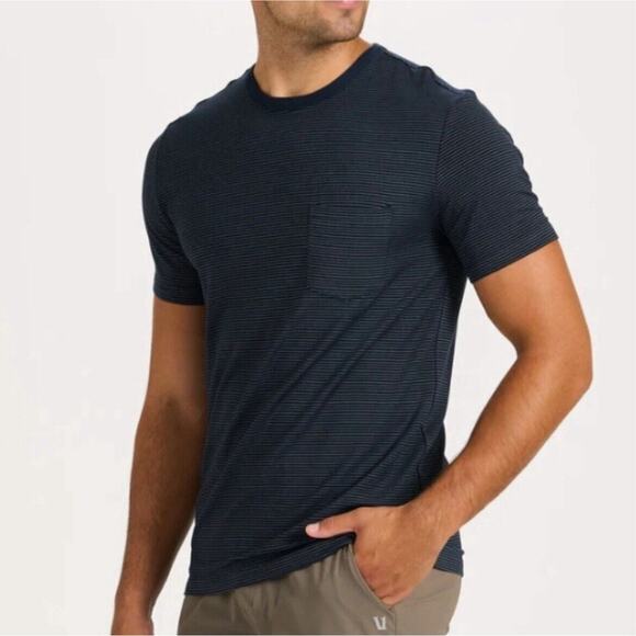Vuori Shirt Men Ink Navy Blue Stripe Linear Tech Performance Short Sleeve Tee S - Picture 9 of 10